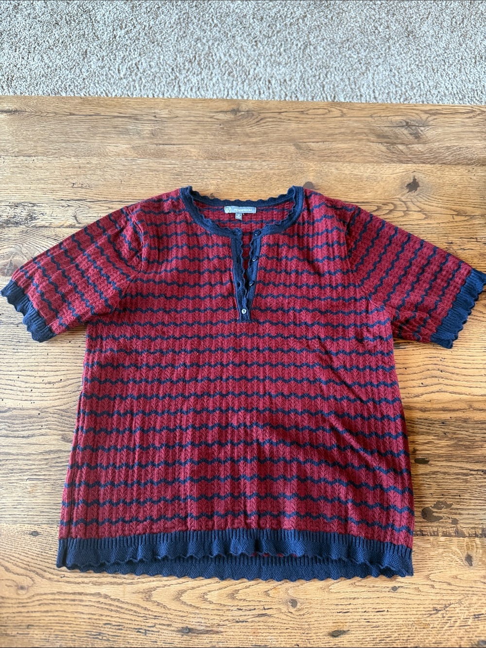 Wit & Wisdom Red and Navy Striped Short-Sleeve Henley Knit Shirt